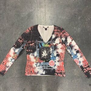 Vintage Y2K Retro Graphic Print A Magical Peace Long Sleeve V-neck Sweater Shirt